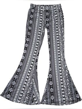 High Waist Gypsy Ethnic Tribal Stretch Palazzo 70s Bell Bottom Flare Pants Small